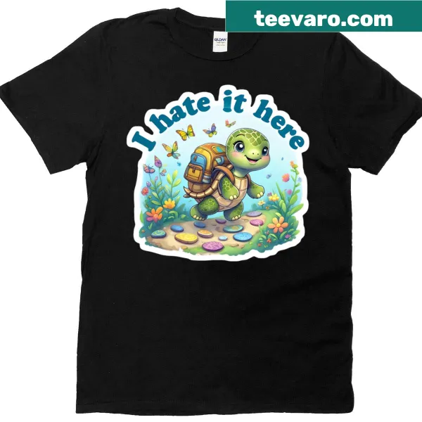 Cartoon turtle design featured on an oversized t-shirt