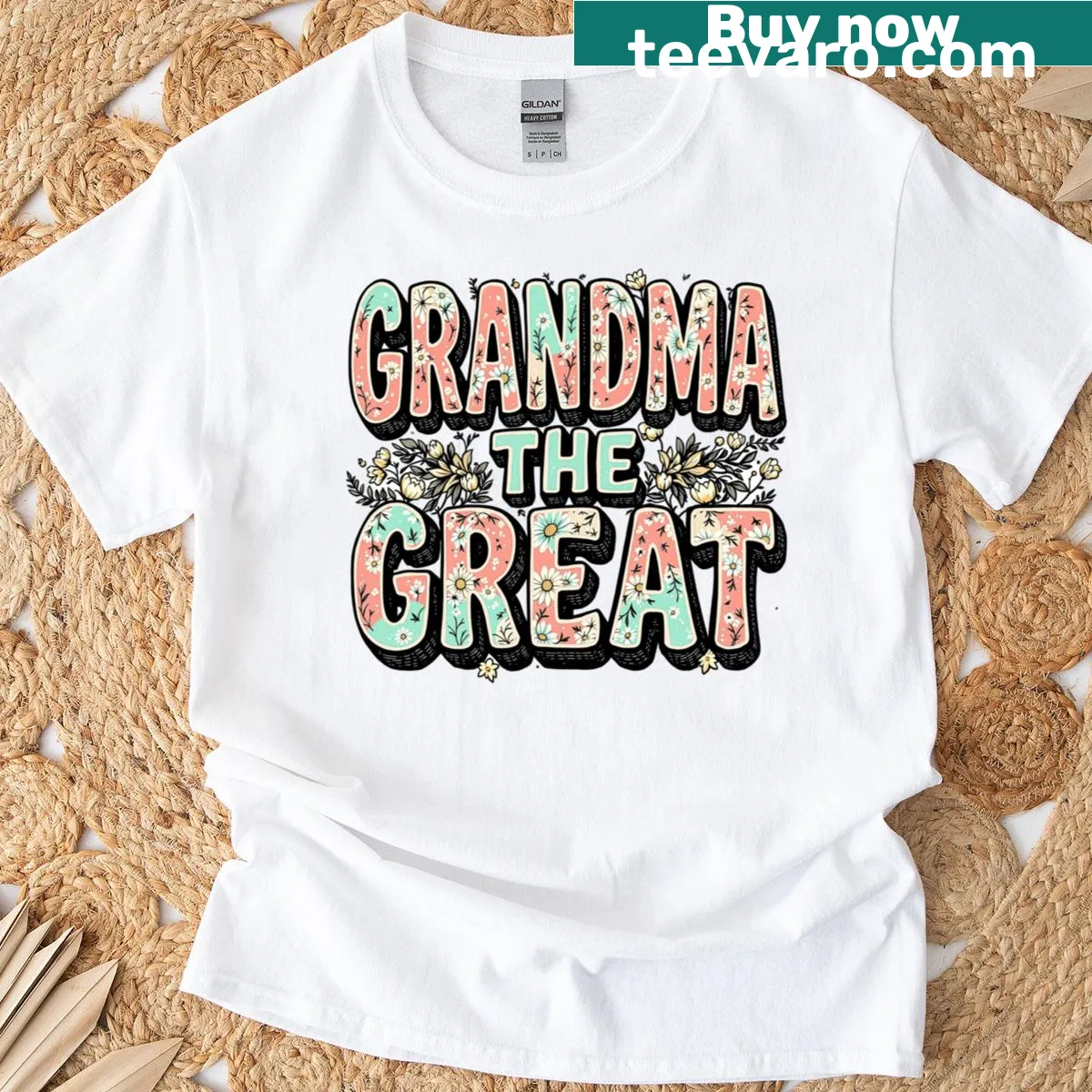 Wildflowers design with 'Grandma the Great' text on T-shirt — on a men's t-shirt