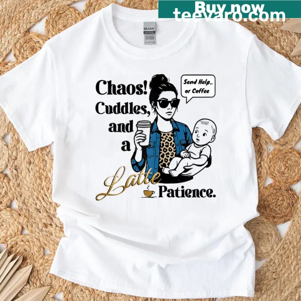 Illustrative T-shirt with 'Coffee Loving Mother' text design