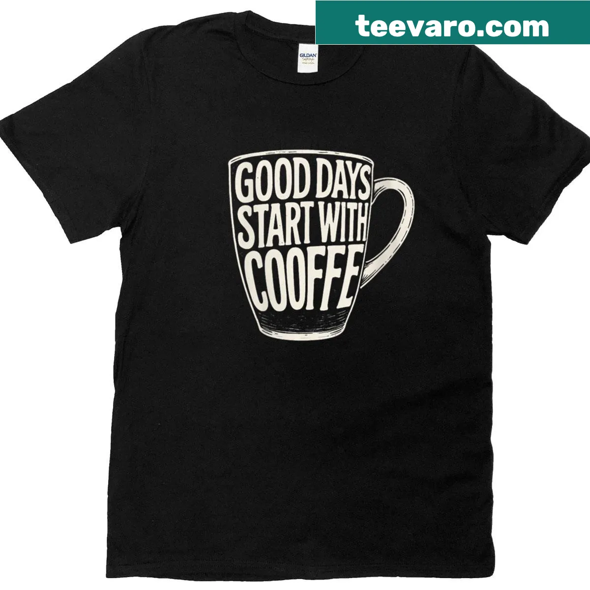 Coffee-themed shirt with the text 'Good Days Start With Coffee' in playful typography. — on a men's t-shirt