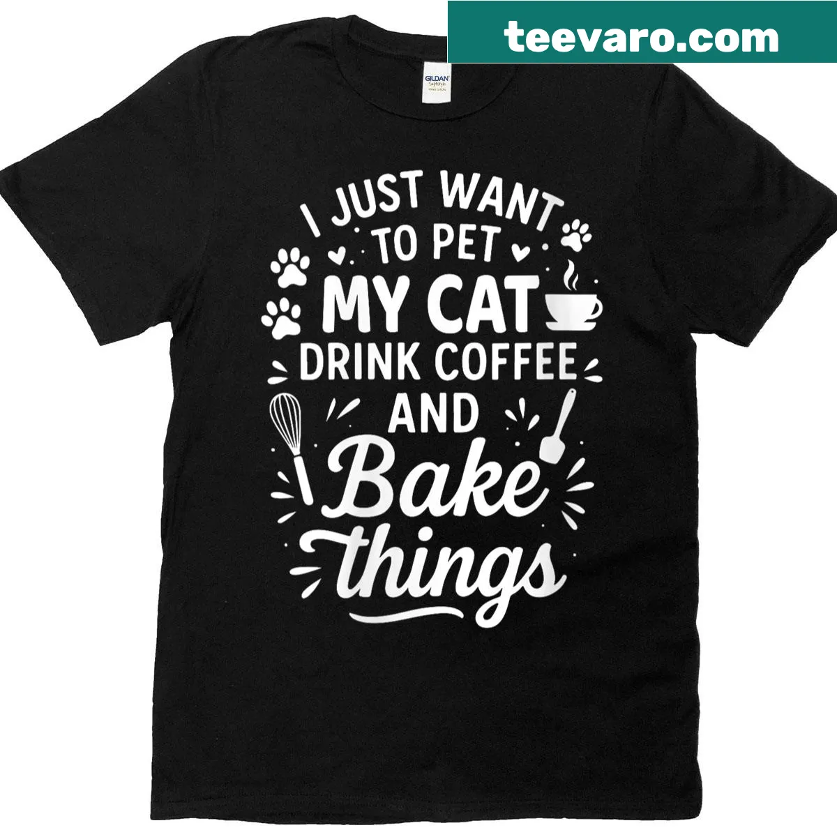 T-shirt for cat lovers featuring coffee and baking theme — on a men's t-shirt