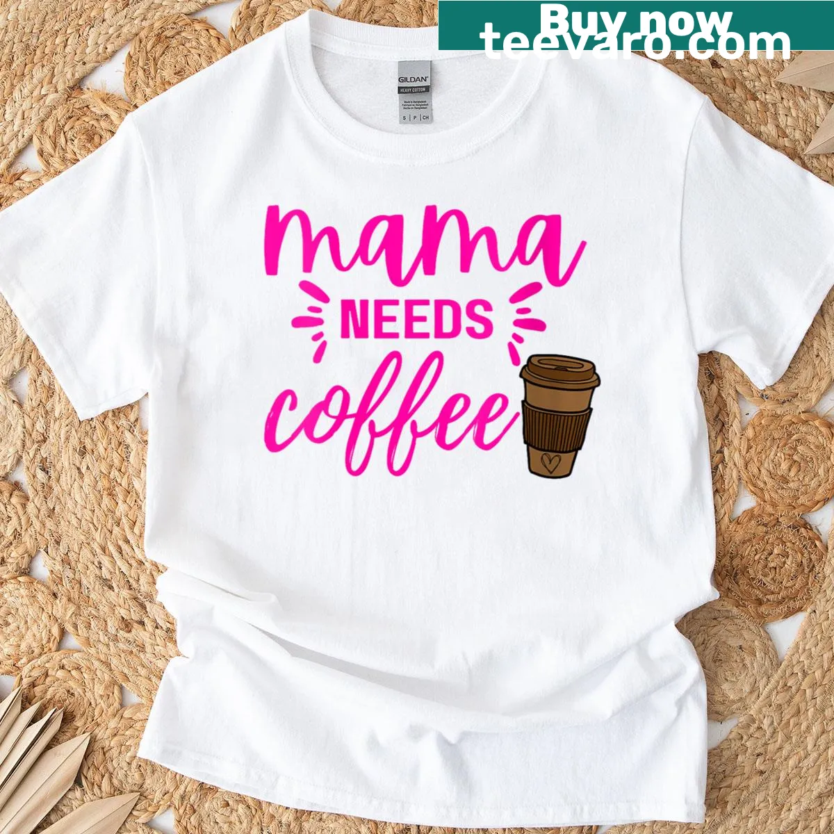 Graphic tee for moms featuring coffee-themed text — on a men's t-shirt