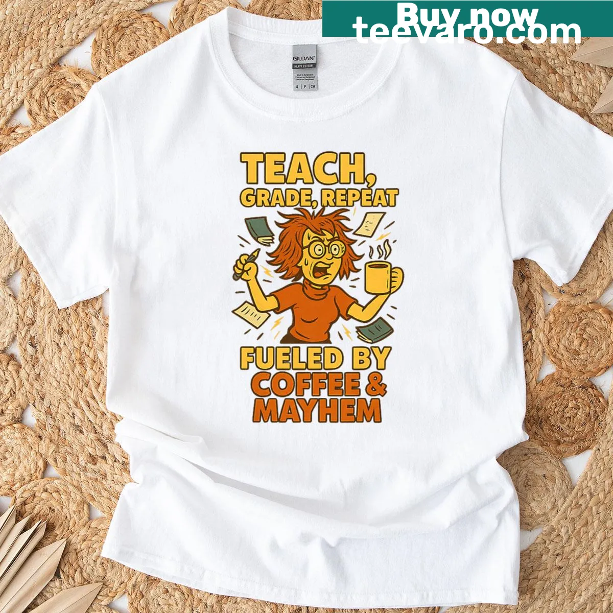 Teacher-themed t-shirt with playful graphic about teaching — on a men's t-shirt