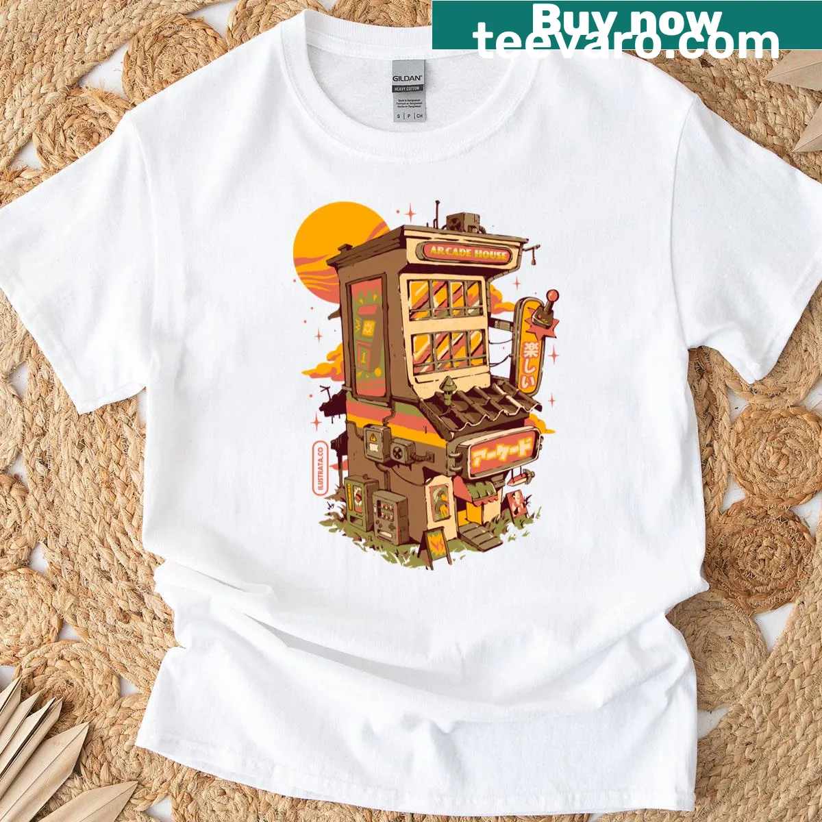 Retro arcade-themed T-shirt with vintage graphics — on a men's t-shirt