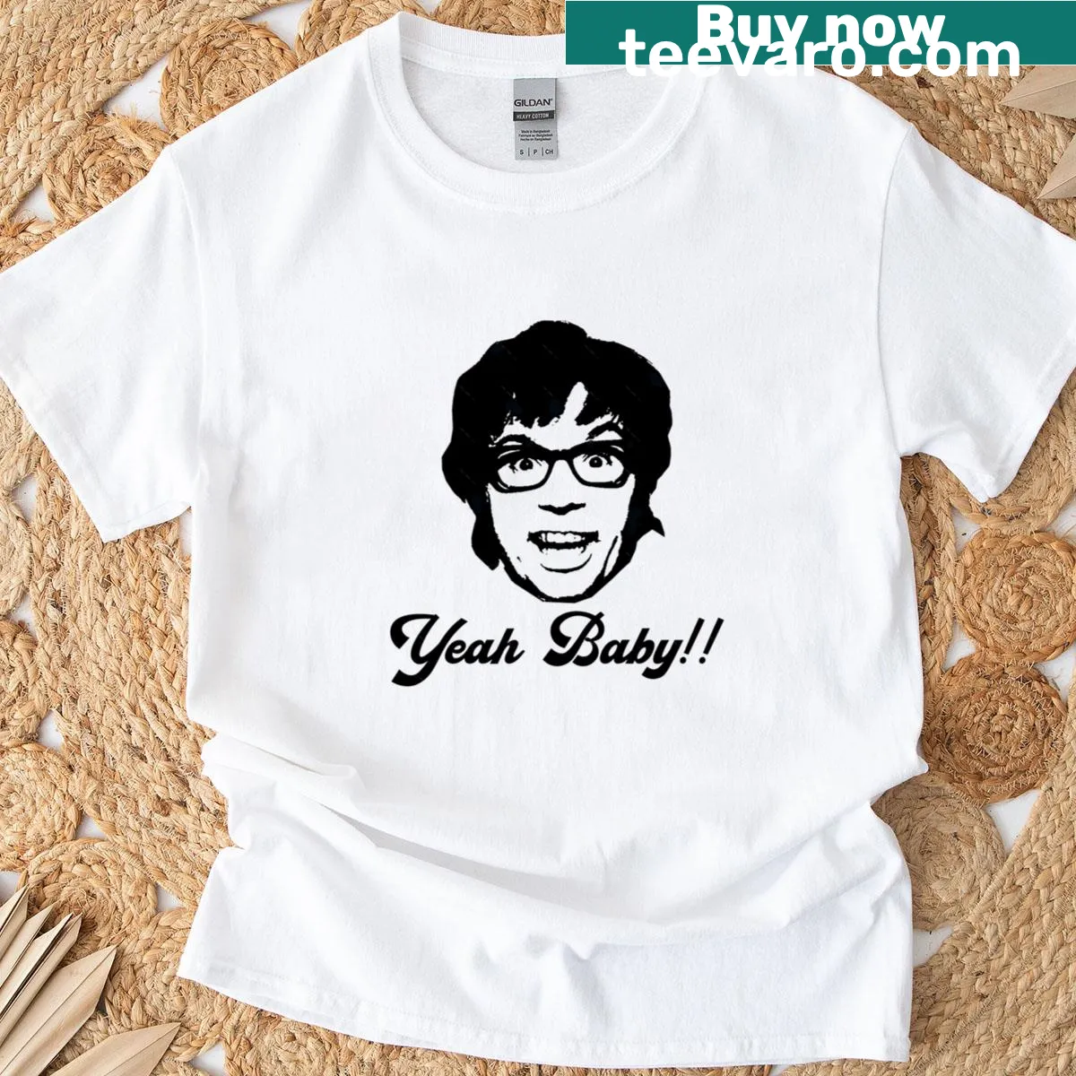 Playful Austin Powers T-shirt with a fun illustration — on a men's t-shirt