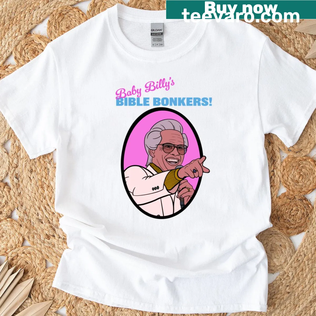 Funny typography t-shirt with biblical themes — on a men's t-shirt