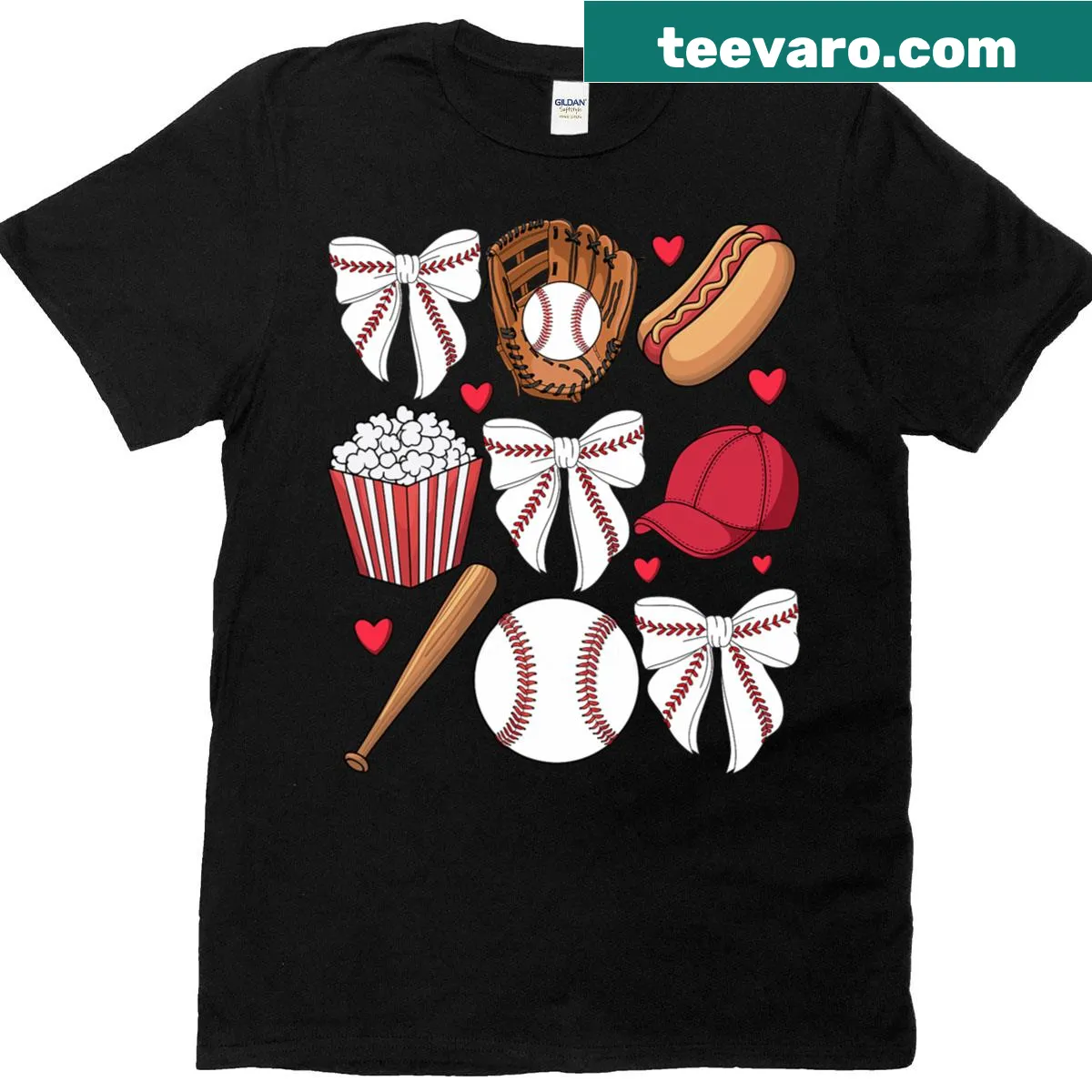 Cheer Mom T-shirt featuring a coquette bow with baseball theme — on a men's t-shirt