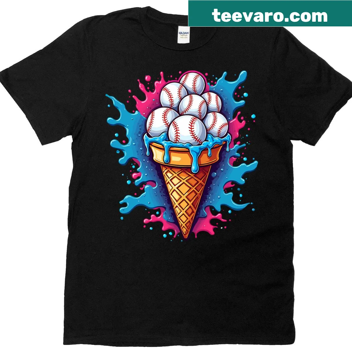 T-shirt featuring a cute illustration of baseball and ice cream — on a men's t-shirt