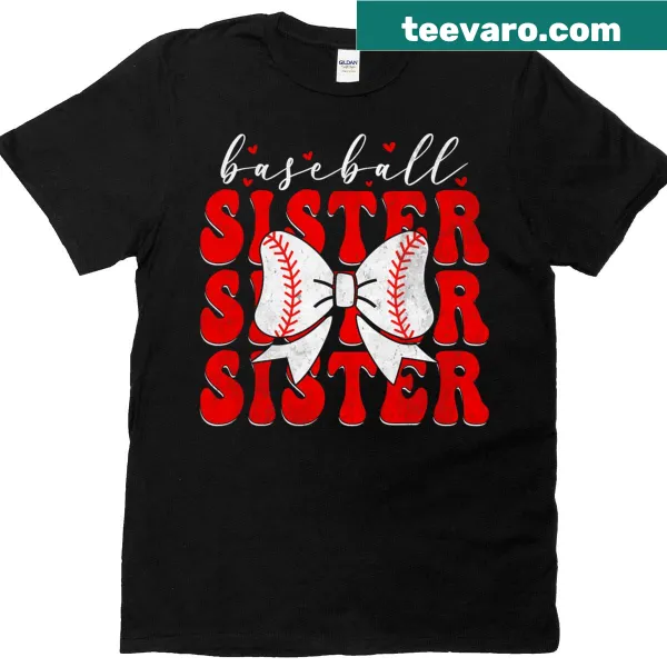 Baseball Sister T-shirt with coquette bow and sports typography