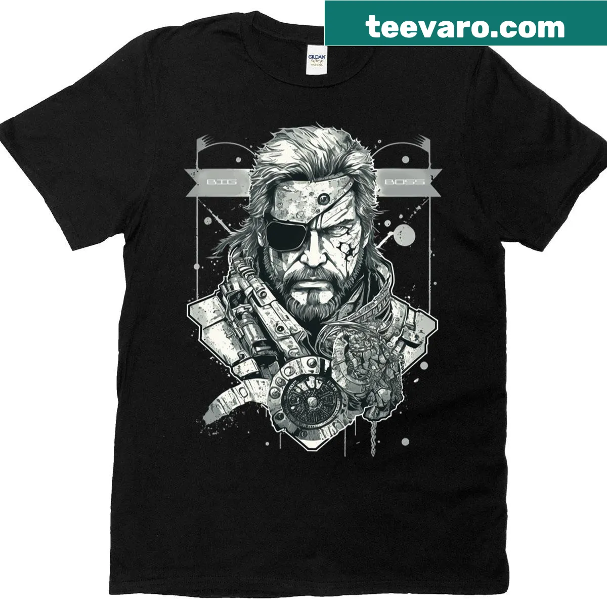 Graffiti style T-shirt featuring Metal Gear Solid inspired graphics — on a men's t-shirt