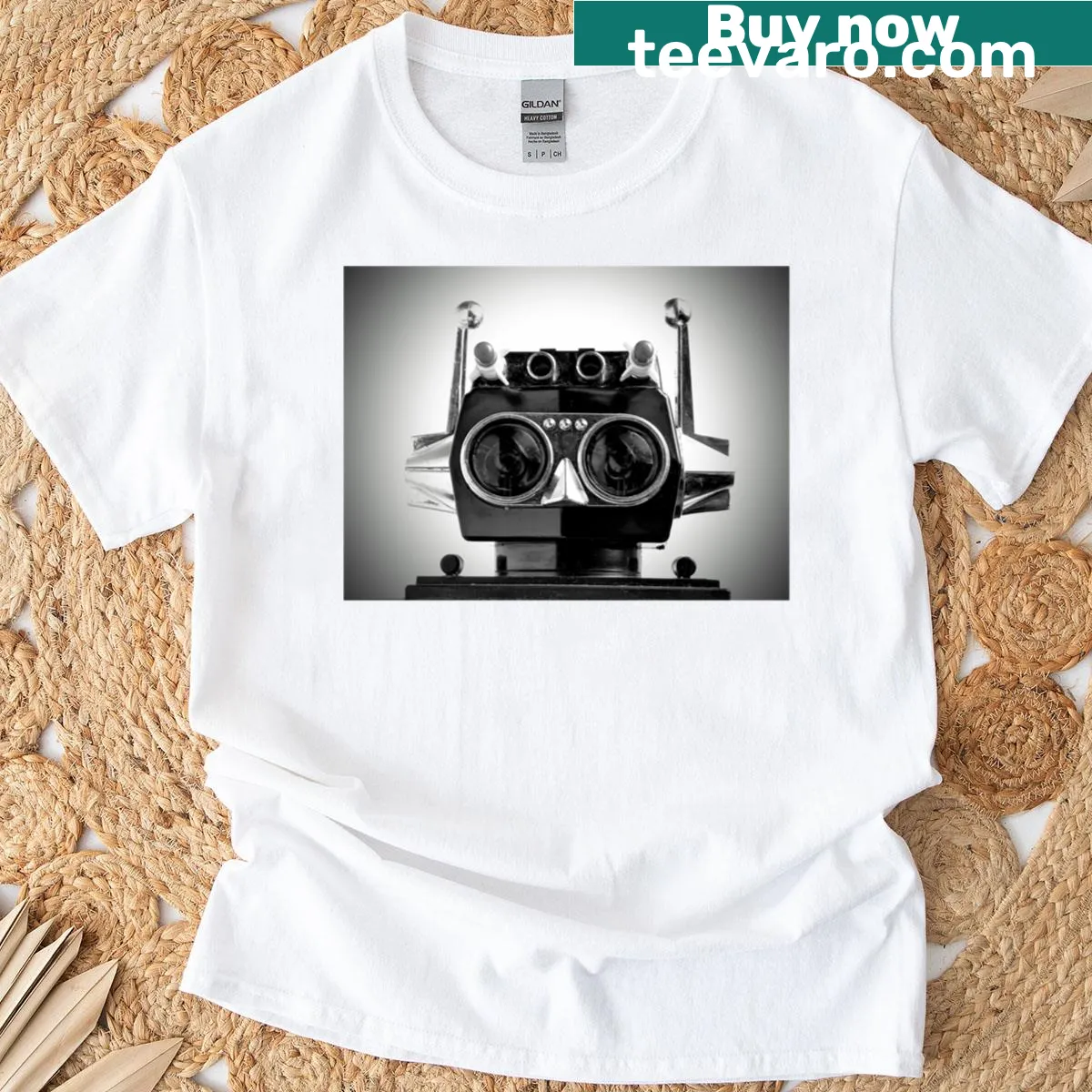 Minimalist robot silhouette on a classic T-shirt — on a men's t-shirt