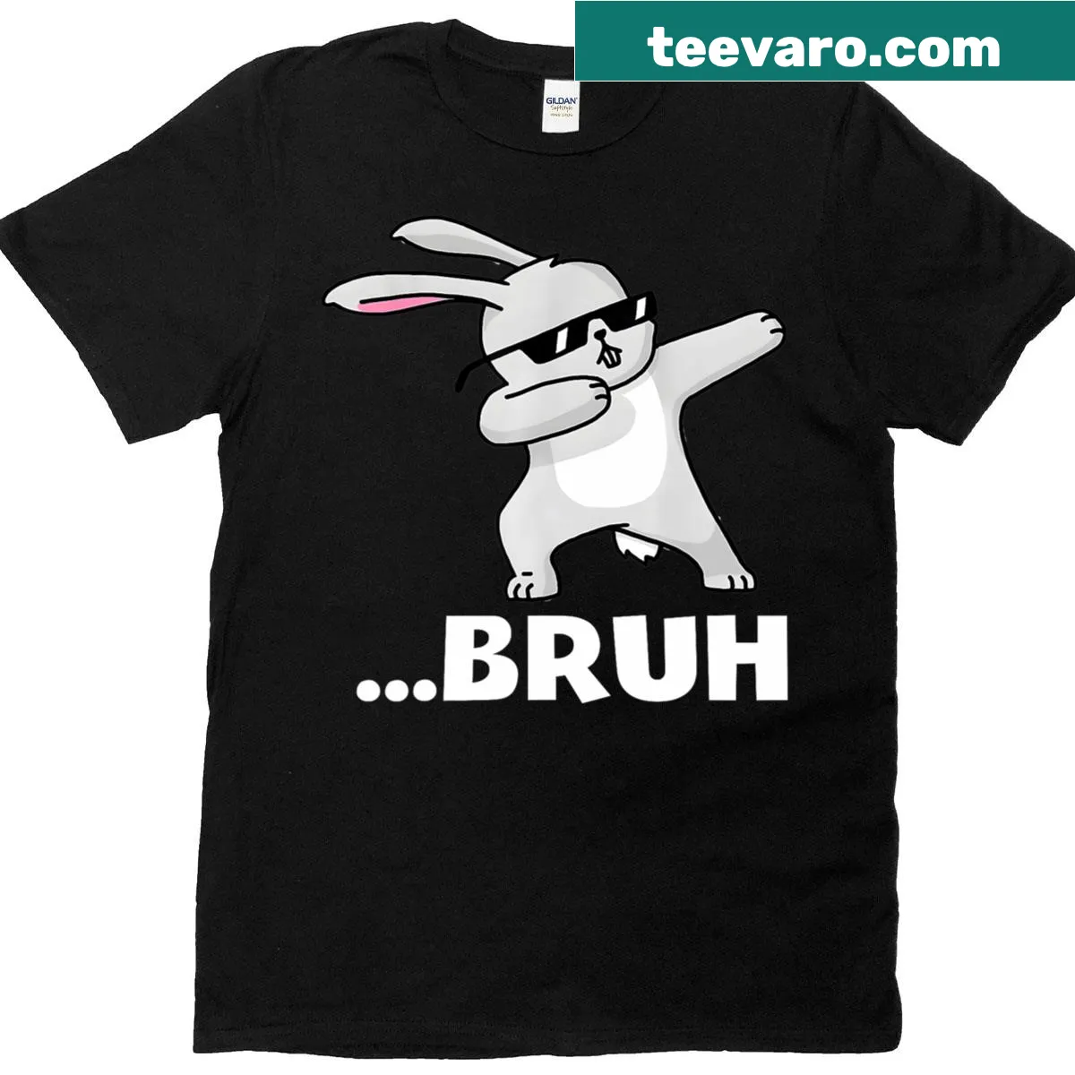 Funny dabbing bunny T-shirt for kids with cartoon design — on a men's t-shirt