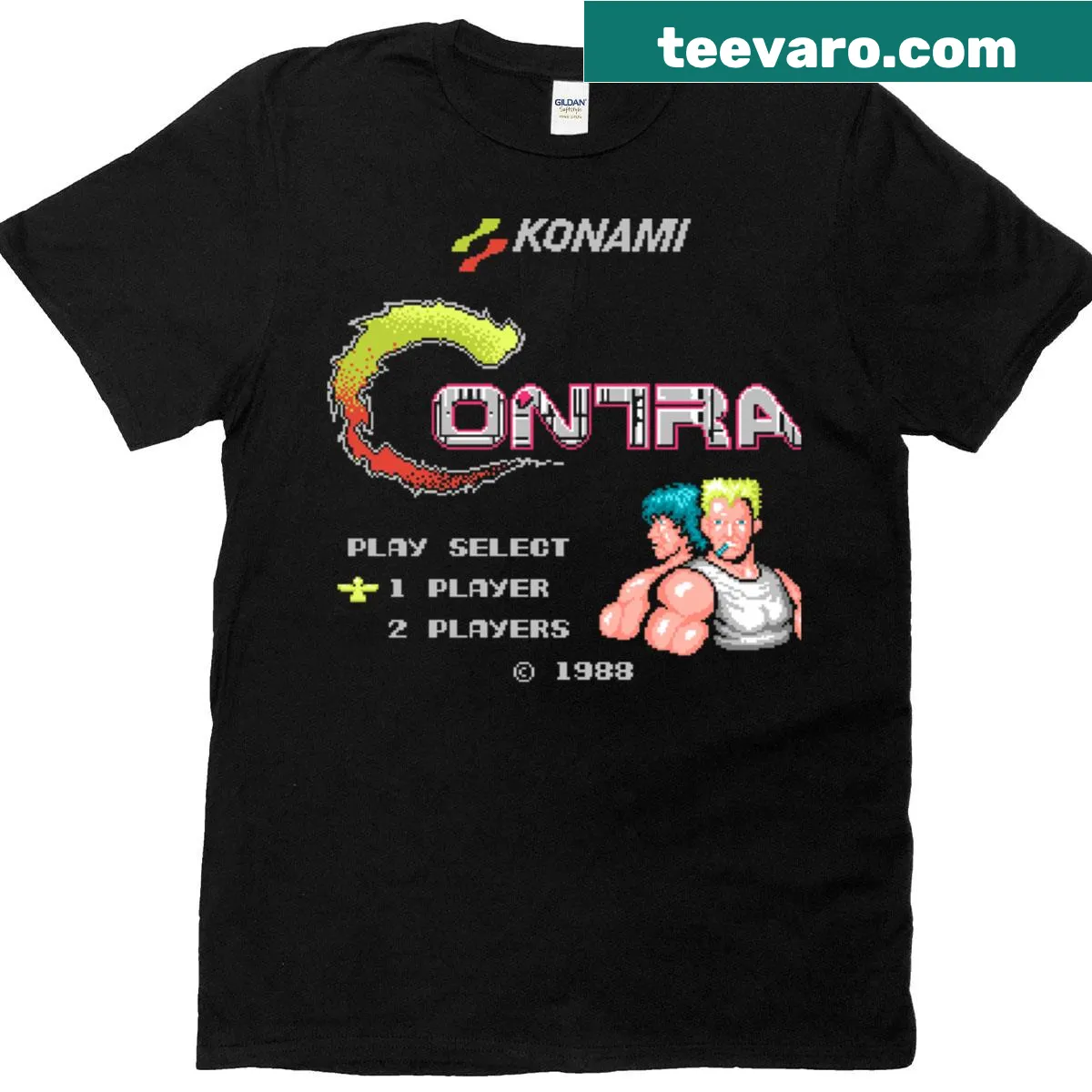 Vintage-style Contra title screen T-shirt — on a men's t-shirt