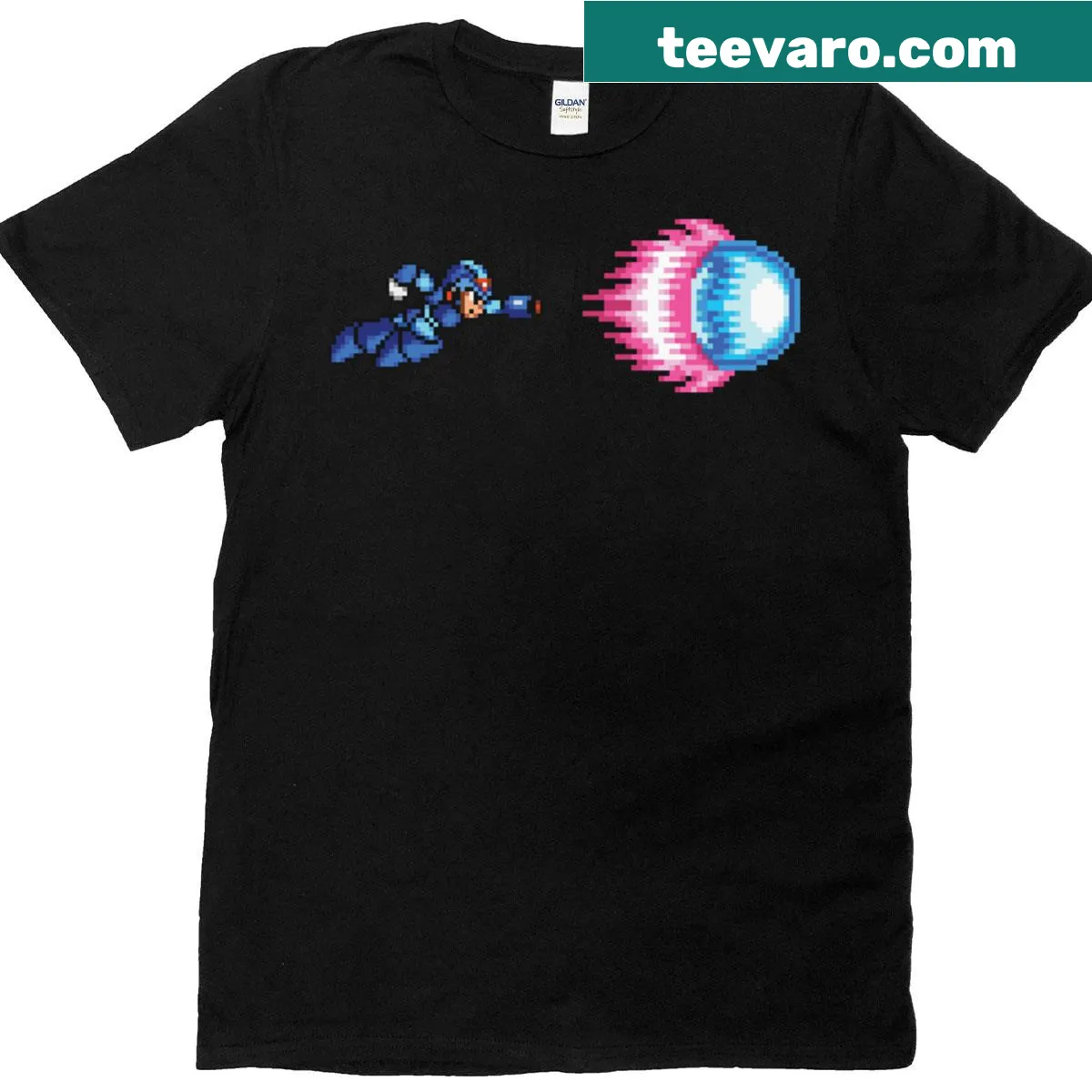 Cartoon-style Mega Man X graphic on a t-shirt — on a men's t-shirt