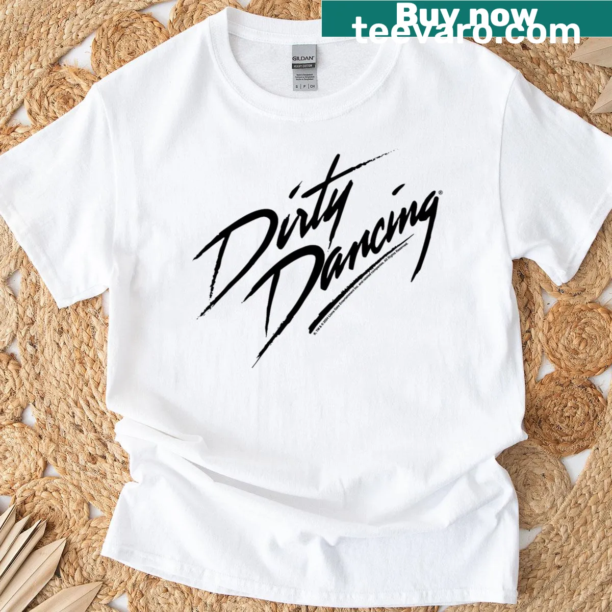 T-shirt displaying the 'Dirty Dancing' logo in bold black text — on a men's t-shirt