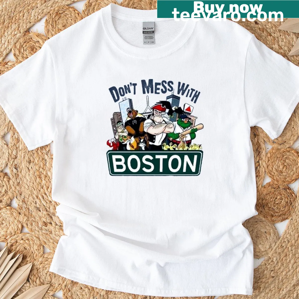 Bold typography t-shirt with the phrase 'Don't Mess With Boston Sports' — on a men's t-shirt