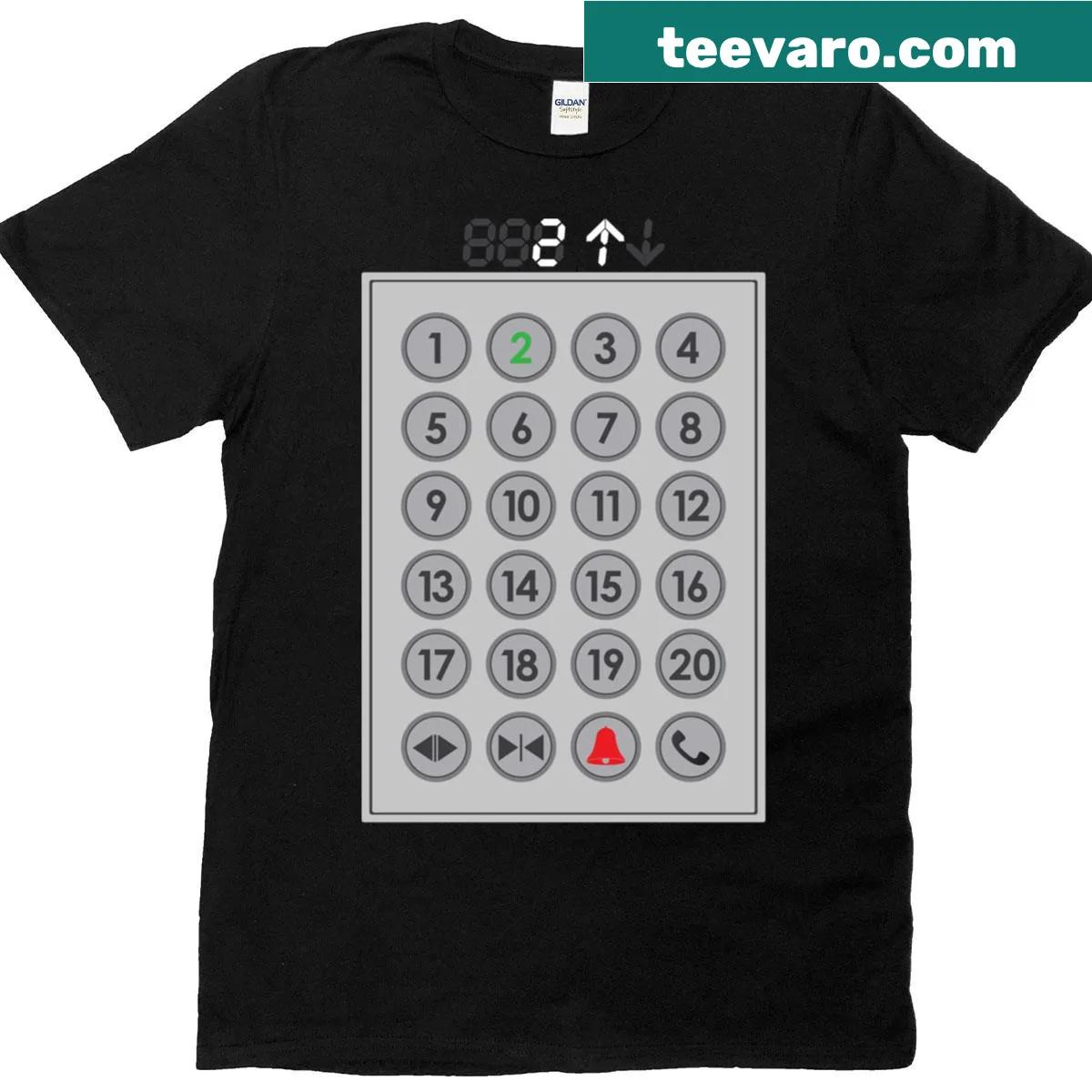 T-shirt featuring number pad graphic for elevator mechanics — on a men's t-shirt