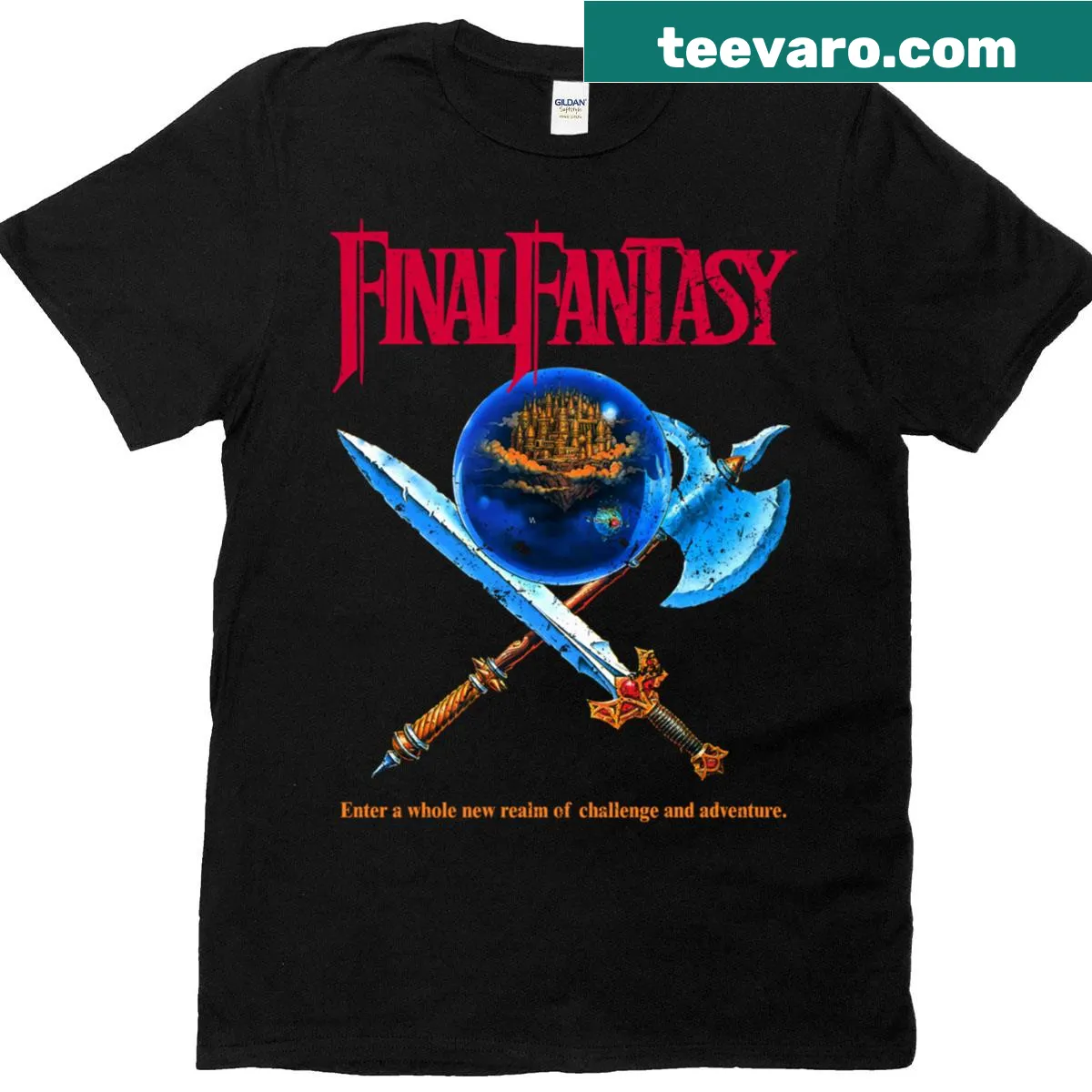 Illustration of iconic characters from Final Fantasy on a classic T-shirt — on a men's t-shirt