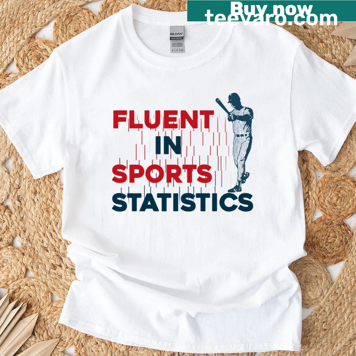 T-shirt with 'Fluent In Sports Statistics' text design for sports lovers — on a men's t-shirt