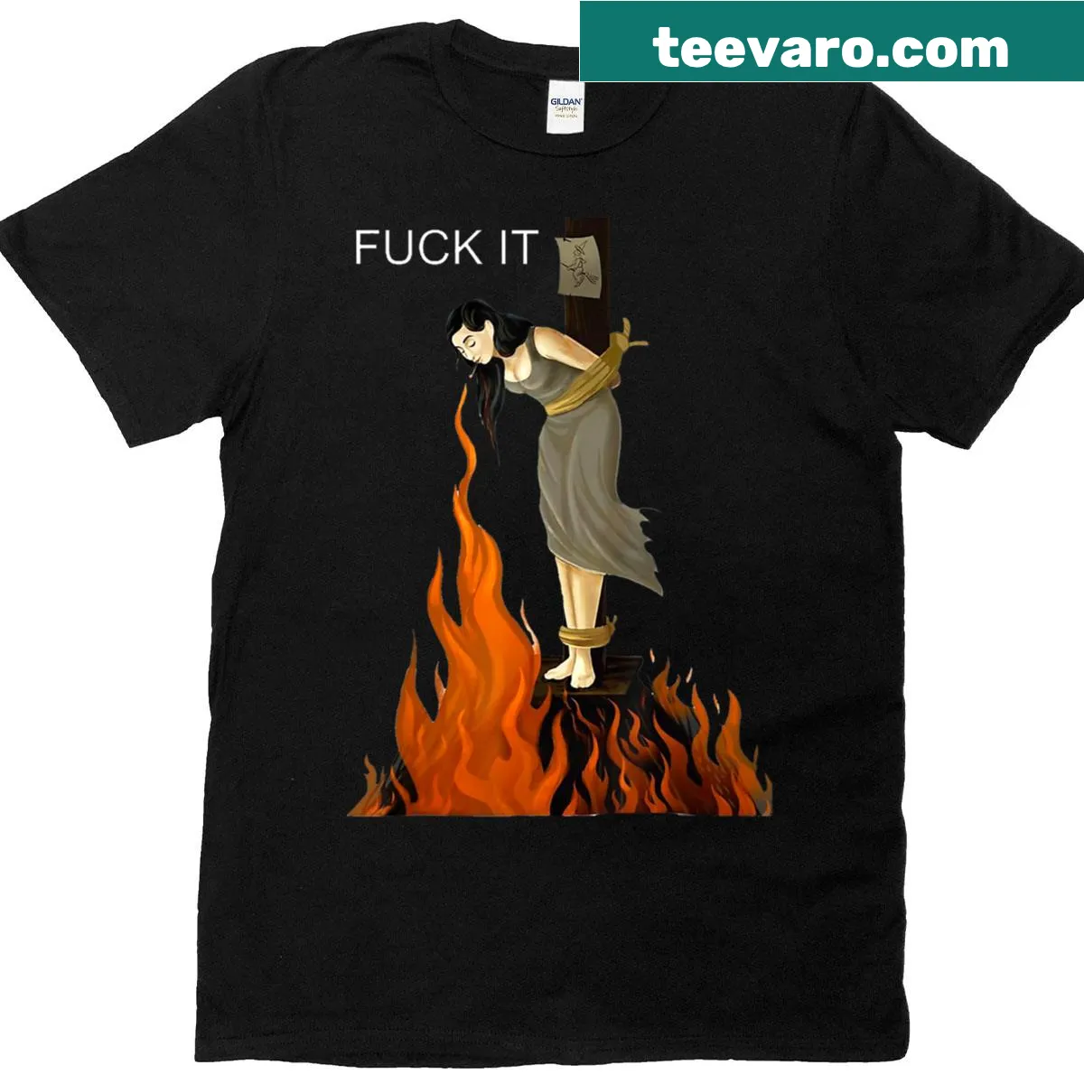 Edgy T-shirt with a humorous phrase and fiery design — on a men's t-shirt