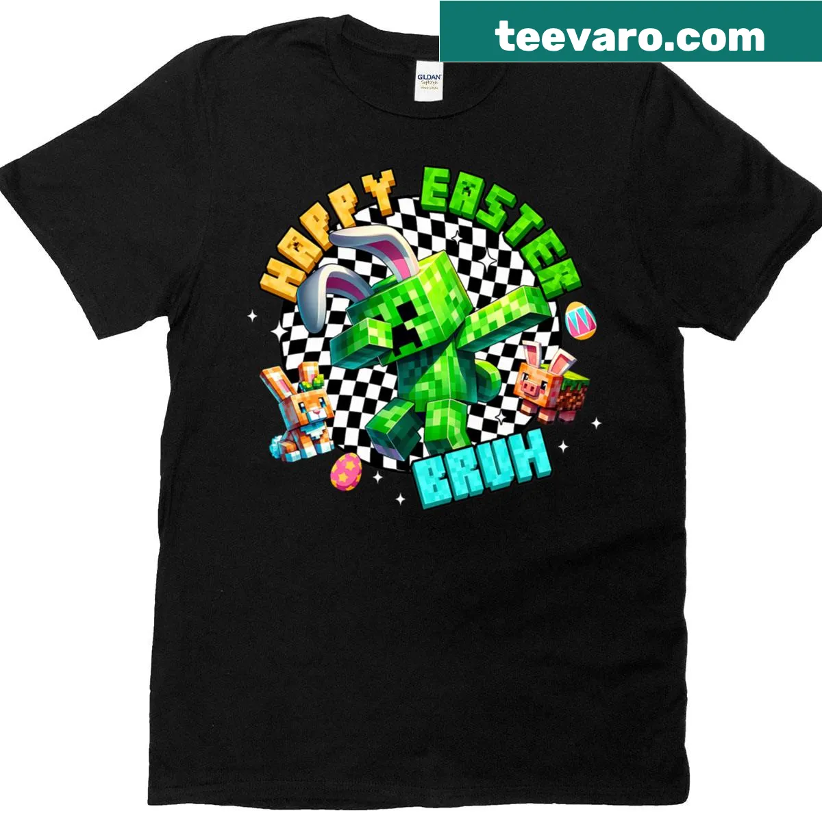 Pixelated bunny graphic for kids' Easter T-shirt — on a men's t-shirt