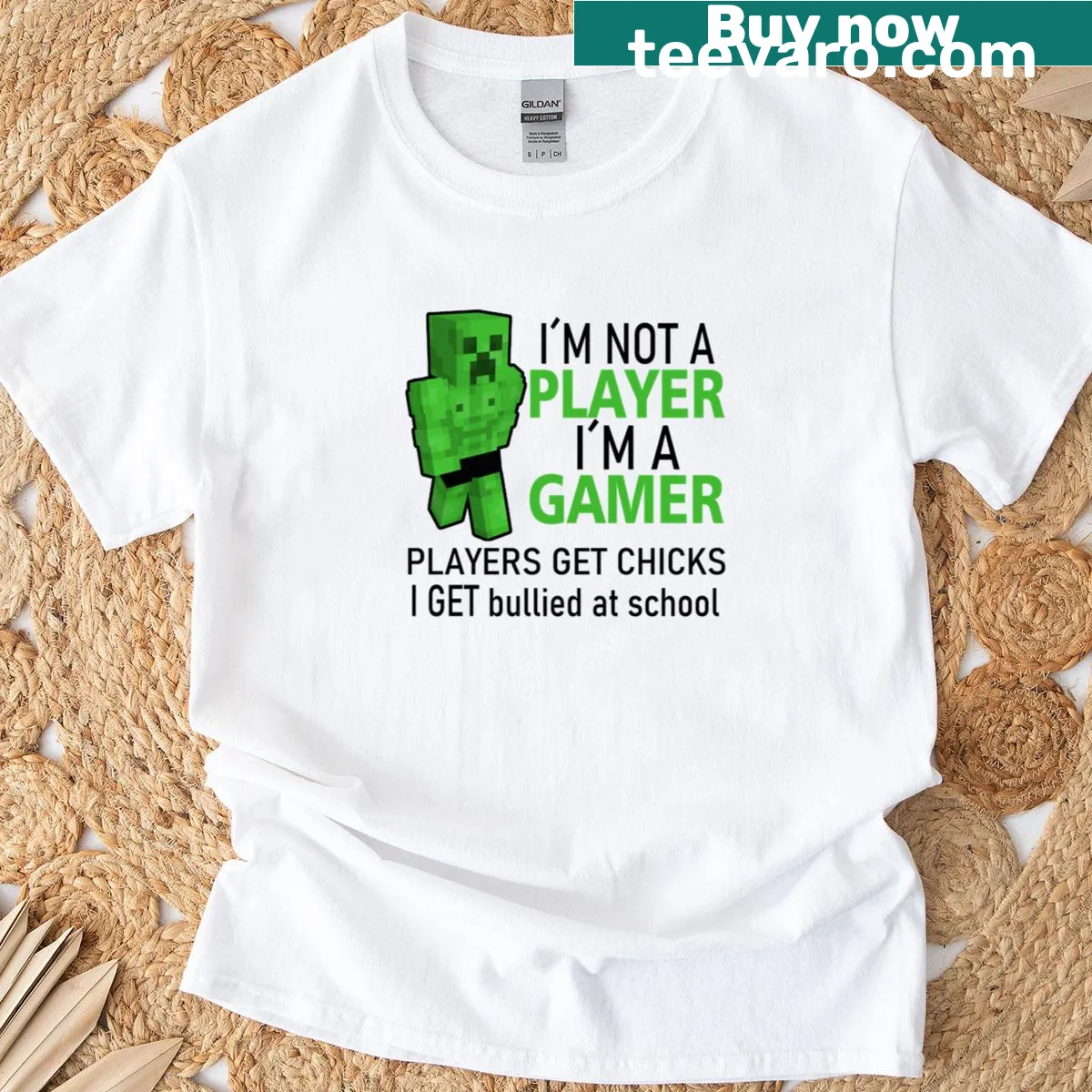 Gamer t-shirt with 'I'm Not A Player I'm A Gamer' text — on a men's t-shirt