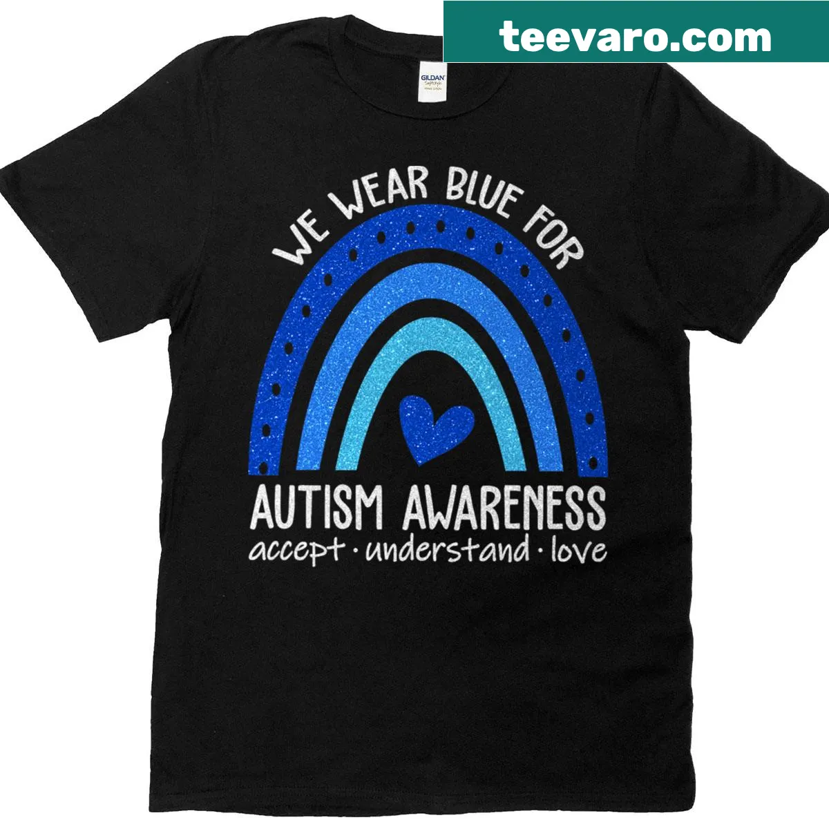 Autism awareness t-shirt with 'In April We Wear Blue' text — on a men's t-shirt