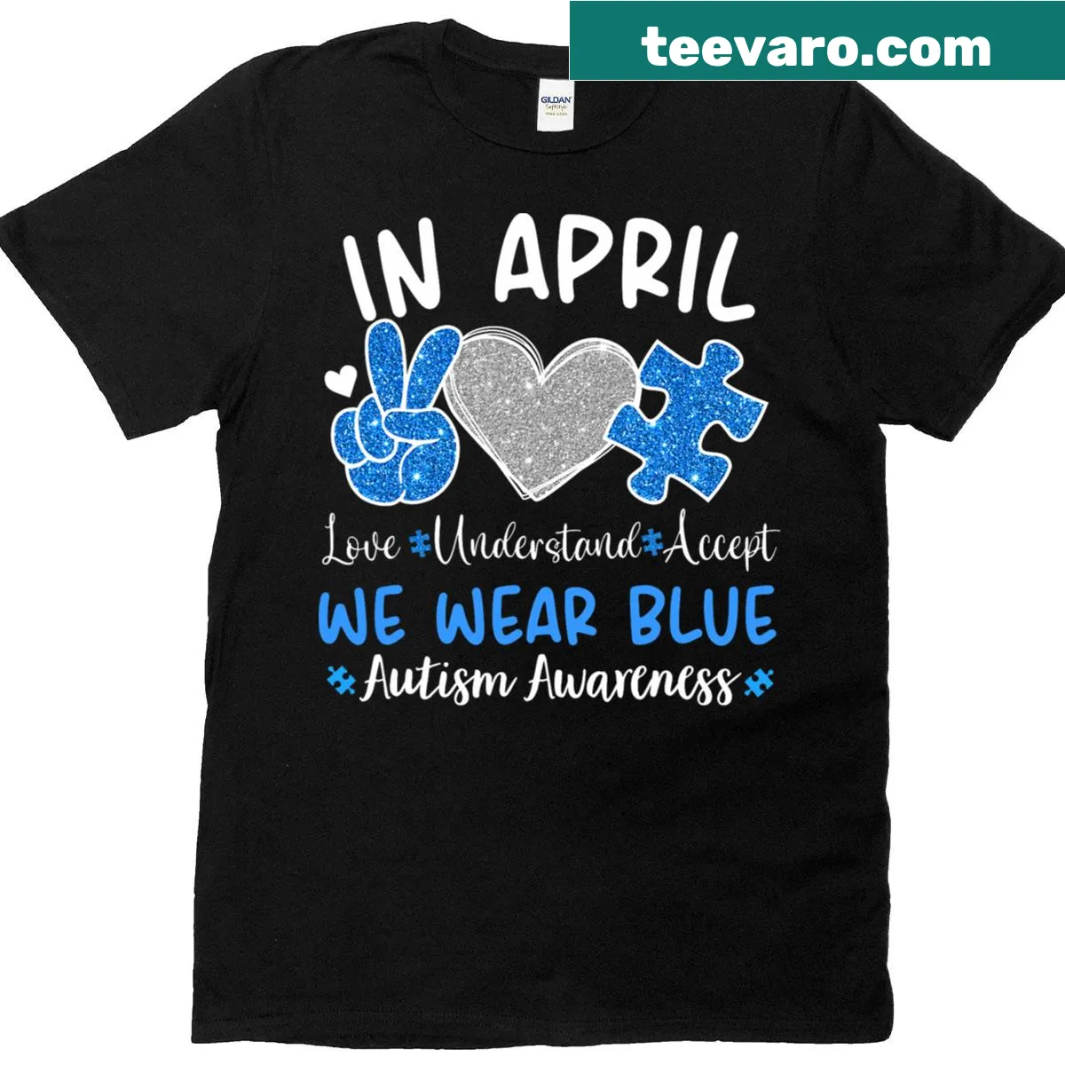 Awareness t-shirt with blue text for autism — on a men's t-shirt