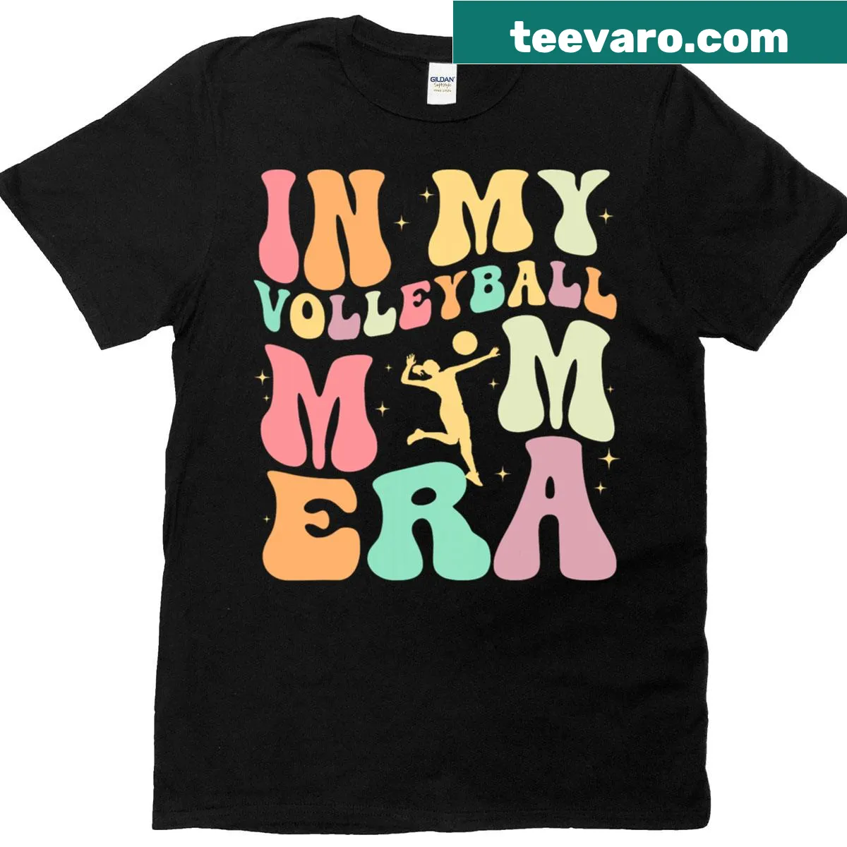 Retro volleyball mom t-shirt with 'In My Volleyball Mom Era' text — on a men's t-shirt