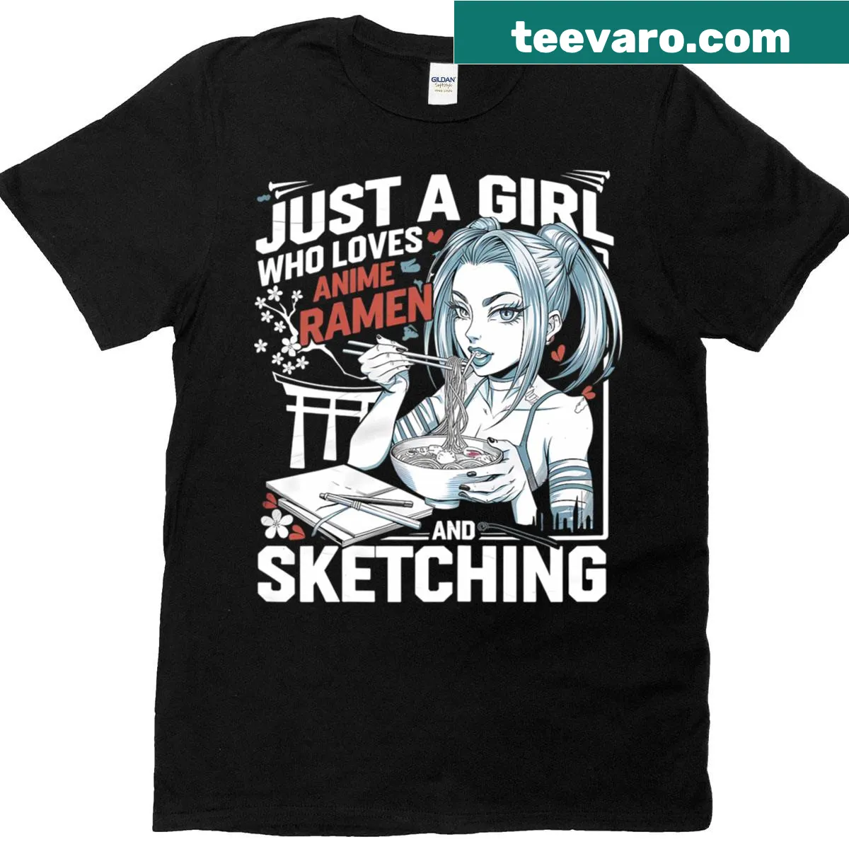 Illustrated T-shirt of a girl who loves anime and sketching — on a men's t-shirt