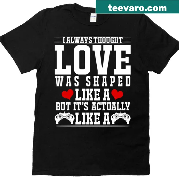 T-shirt with heart-shaped video game controller design