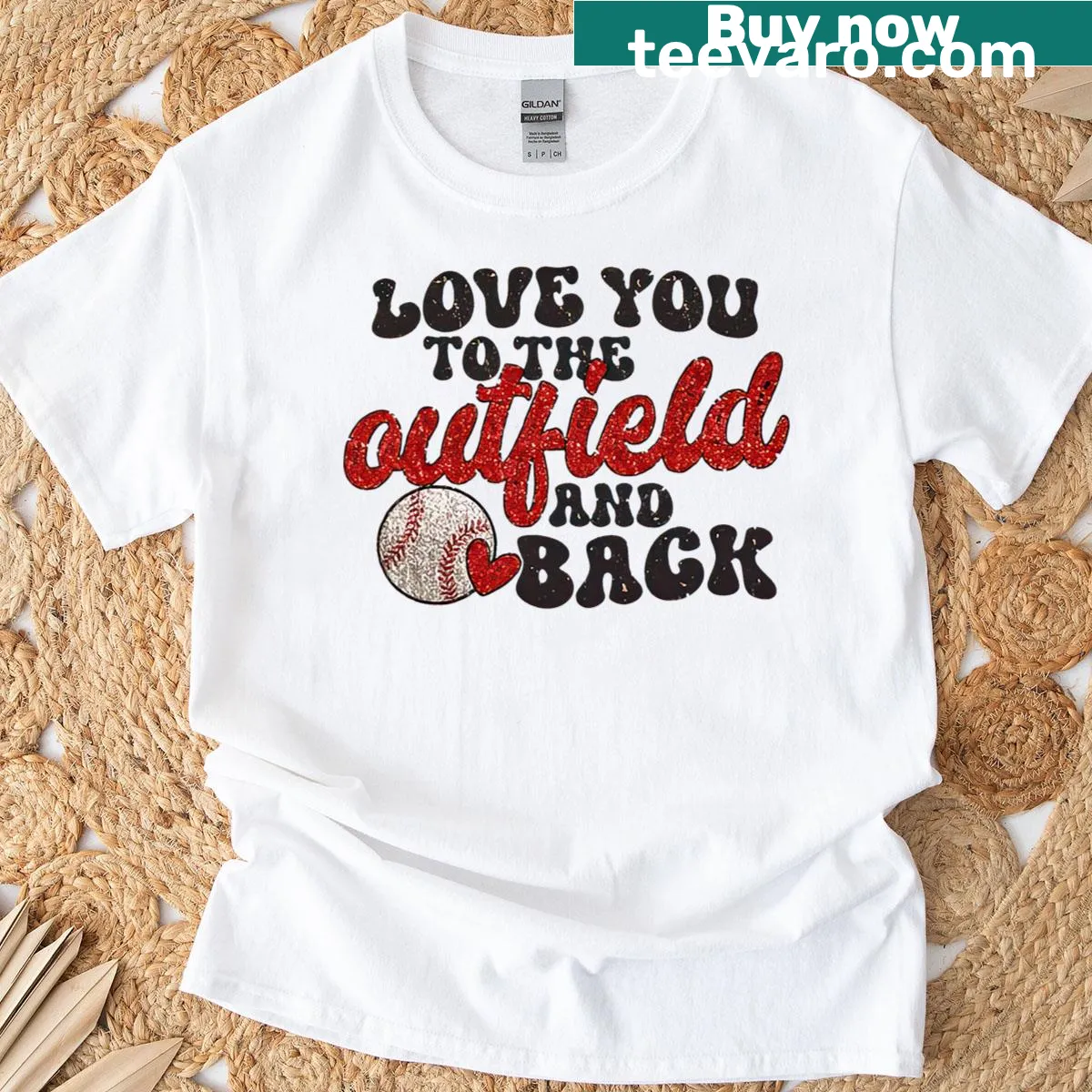 Funny sports mom t-shirt with 'Love You To The Outfield And Back' text — on a men's t-shirt