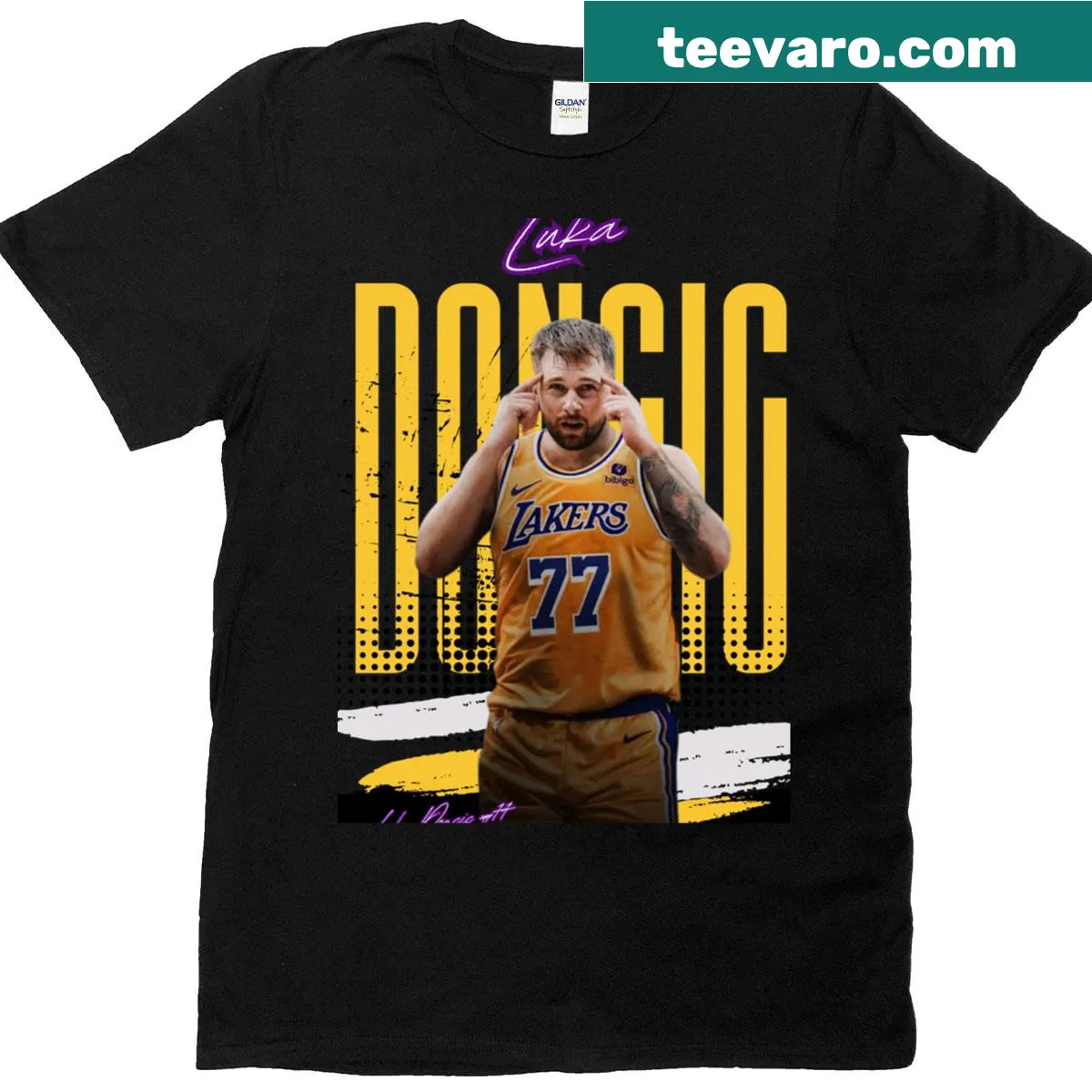 Classic t-shirt welcoming Luka Doncic to LA with his name — on a men's t-shirt