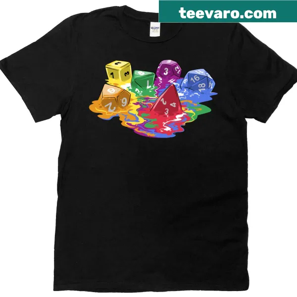 Illustration of melting dice on a classic gaming T-shirt