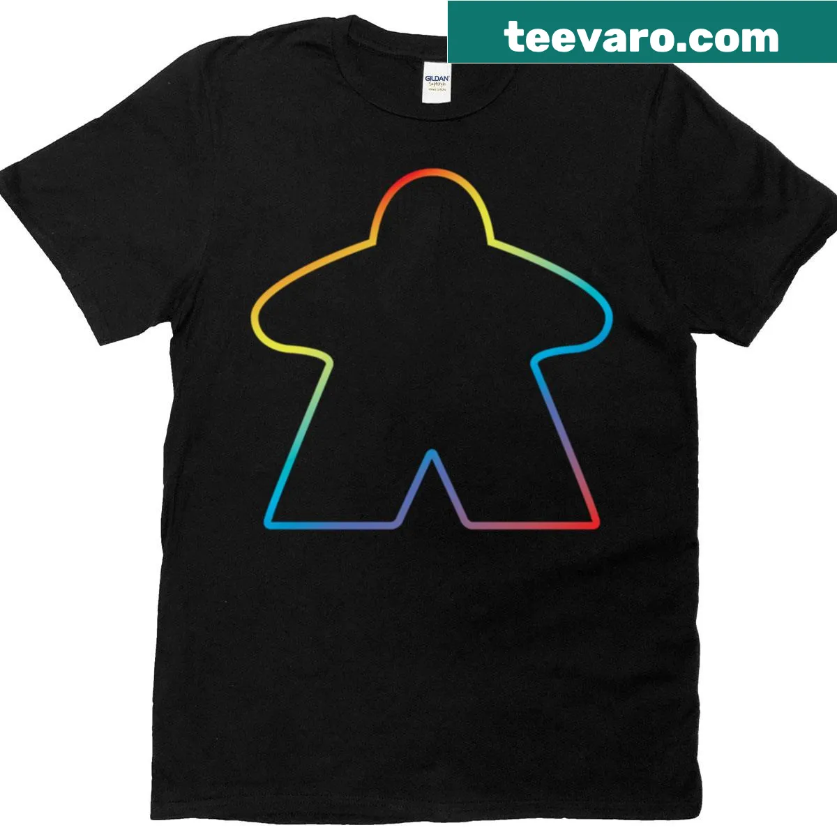 Minimalistic board game t-shirt featuring a meeple and paint splatter — on a men's t-shirt