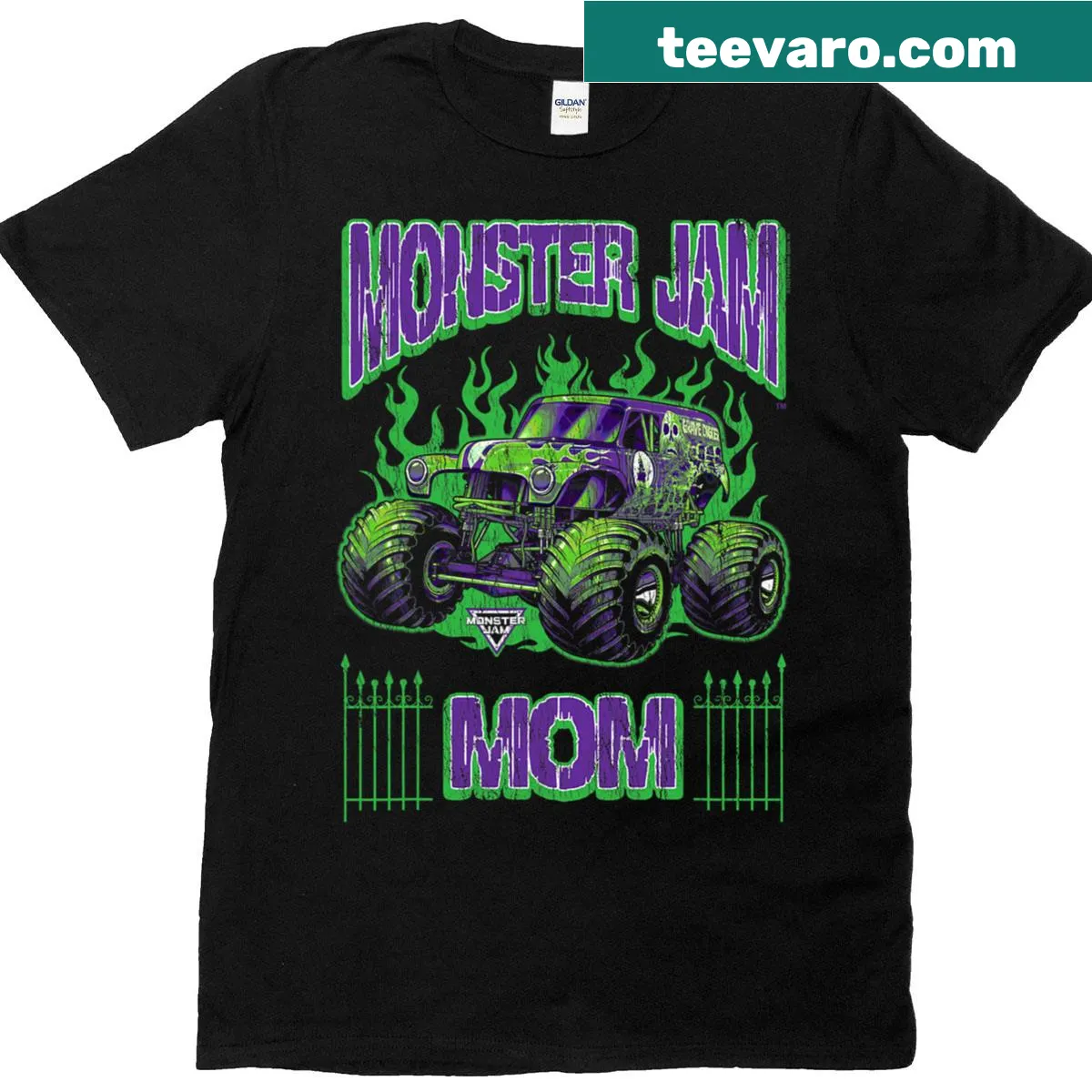 T-shirt featuring illustration of Grave Digger Monster Jam truck — on a men's t-shirt