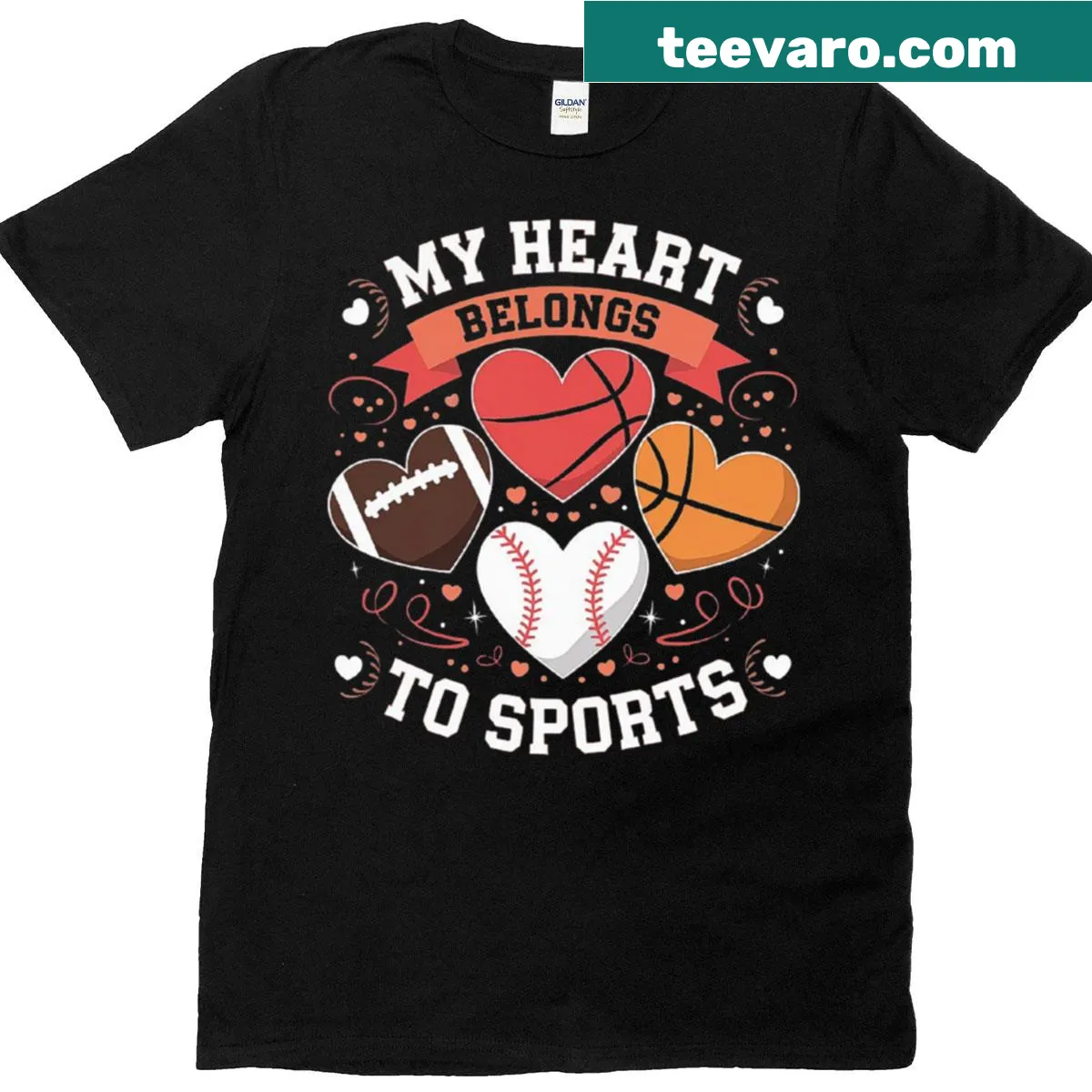 Classic T-shirt with 'My Heart Belongs To Sports' text and sports graphics — on a men's t-shirt