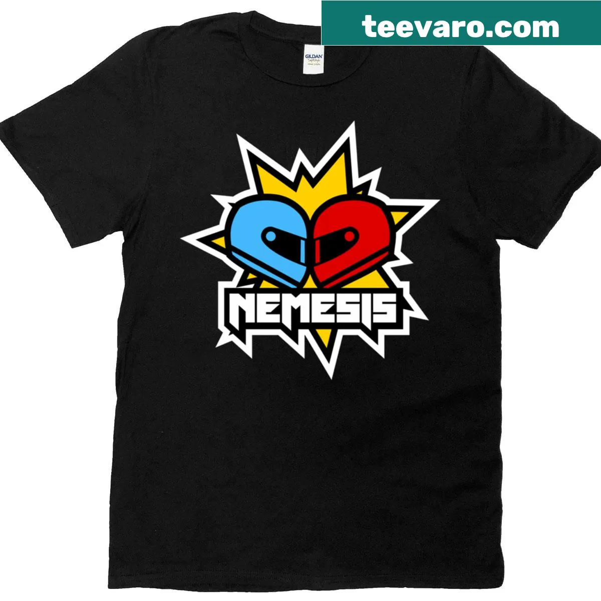 Distressed gaming T-shirt with 'New Star Gp Nemesis' graphic — on a men's t-shirt
