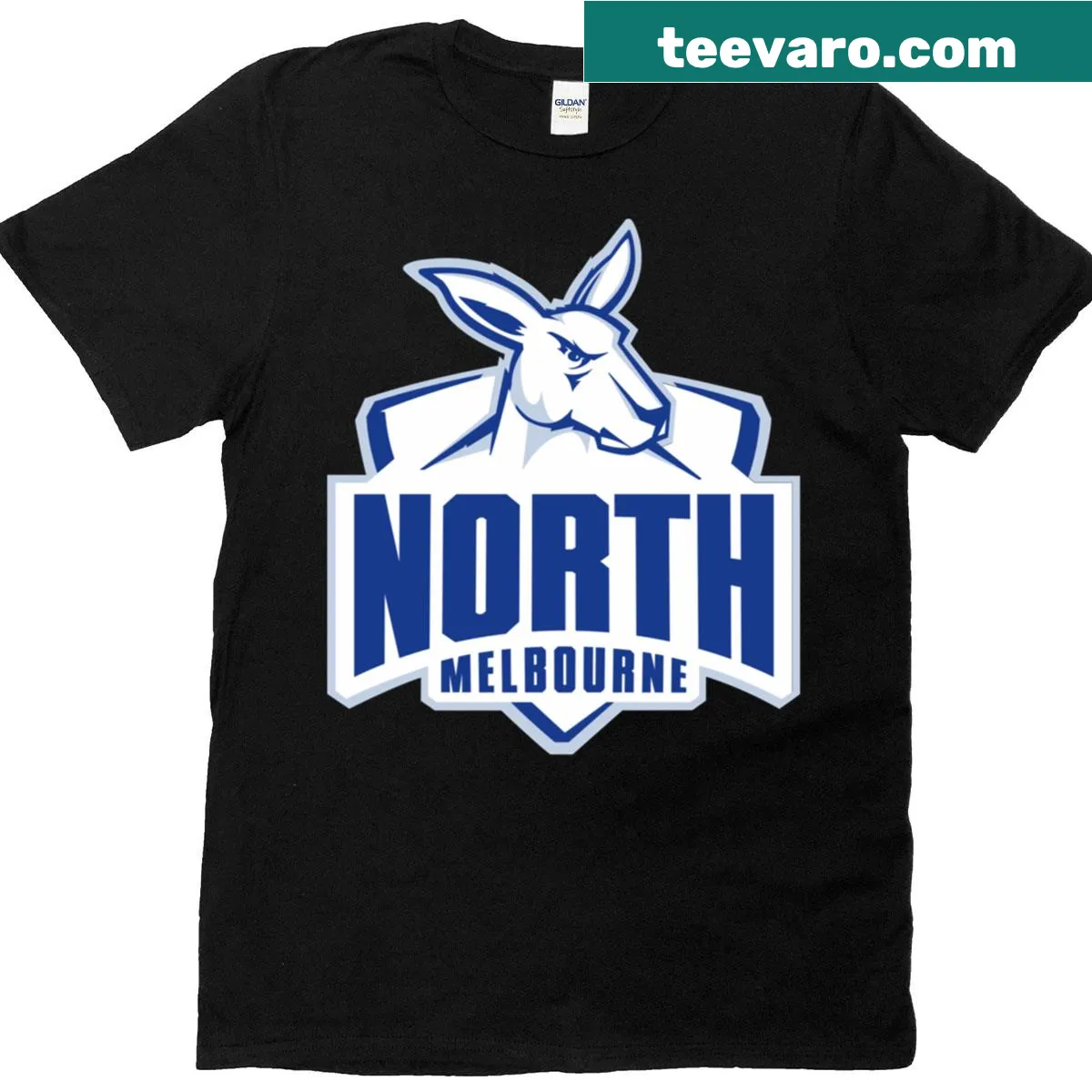 North Melbourne Kangaroo Football Club logo t-shirt — on a men's t-shirt