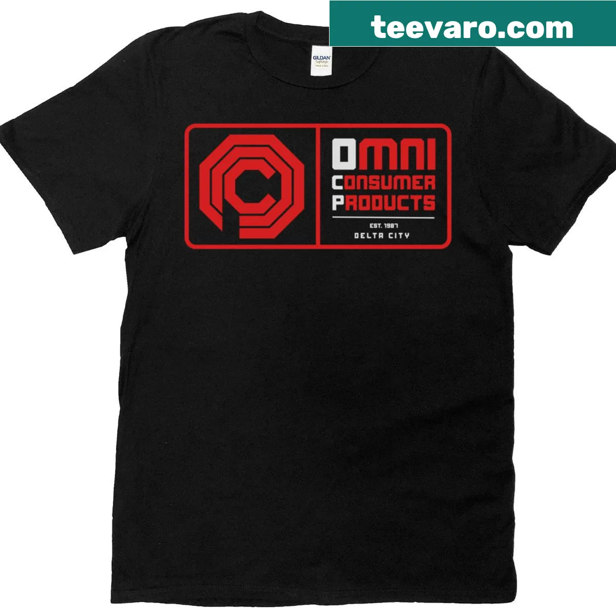 Classic T-shirt featuring Omni Consumer Products logo in a minimalist design — on a men's t-shirt