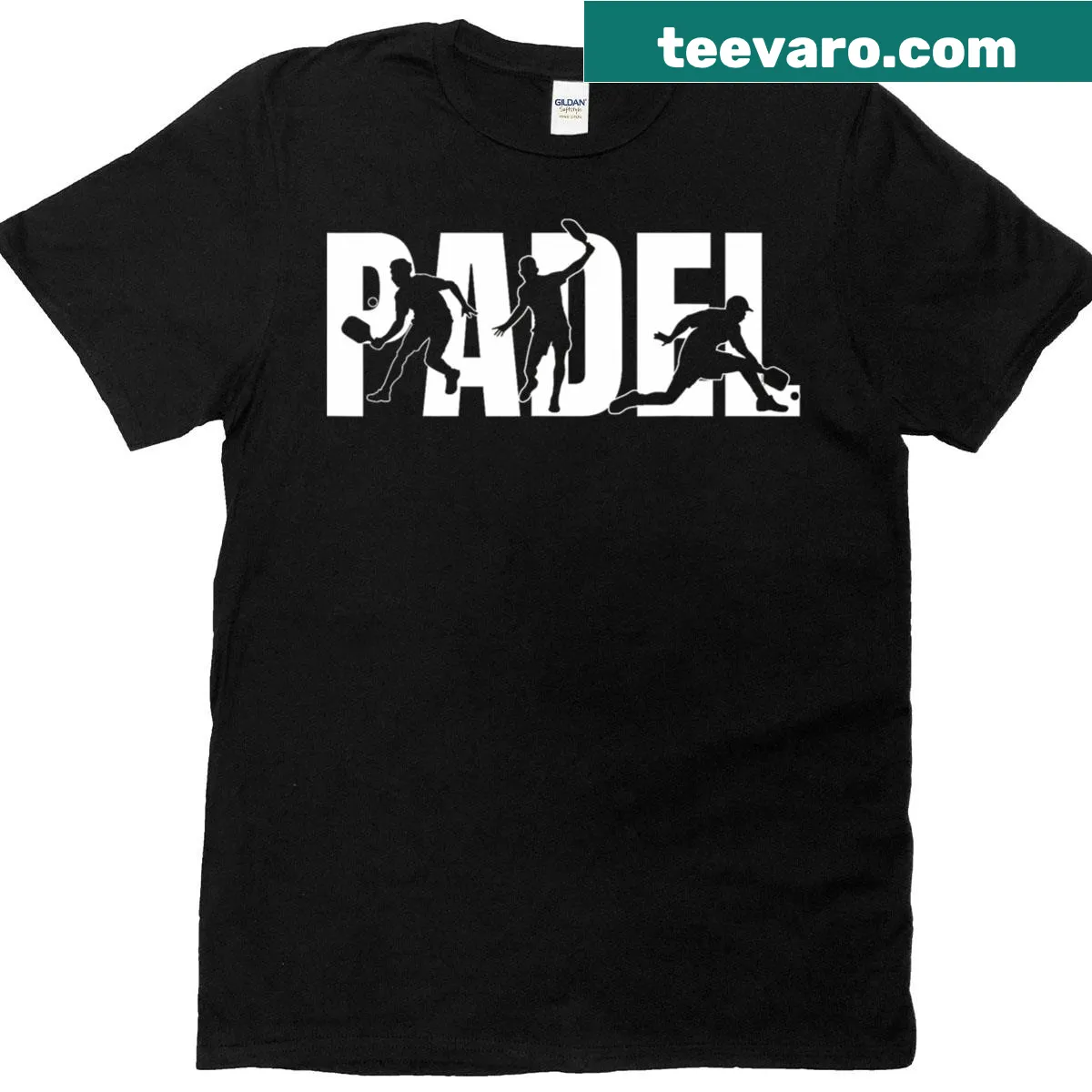 Silhouette T-shirt of a padel tennis player in action — on a men's t-shirt