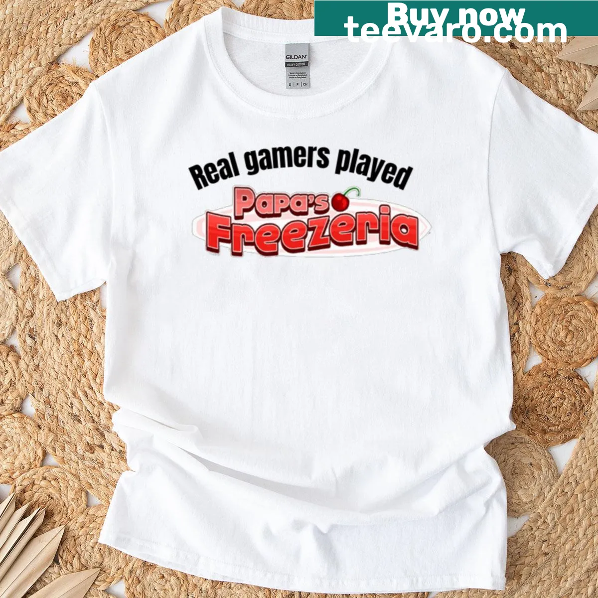 Fun gaming t-shirt featuring Freezeria design in cartoon style — on a men's t-shirt