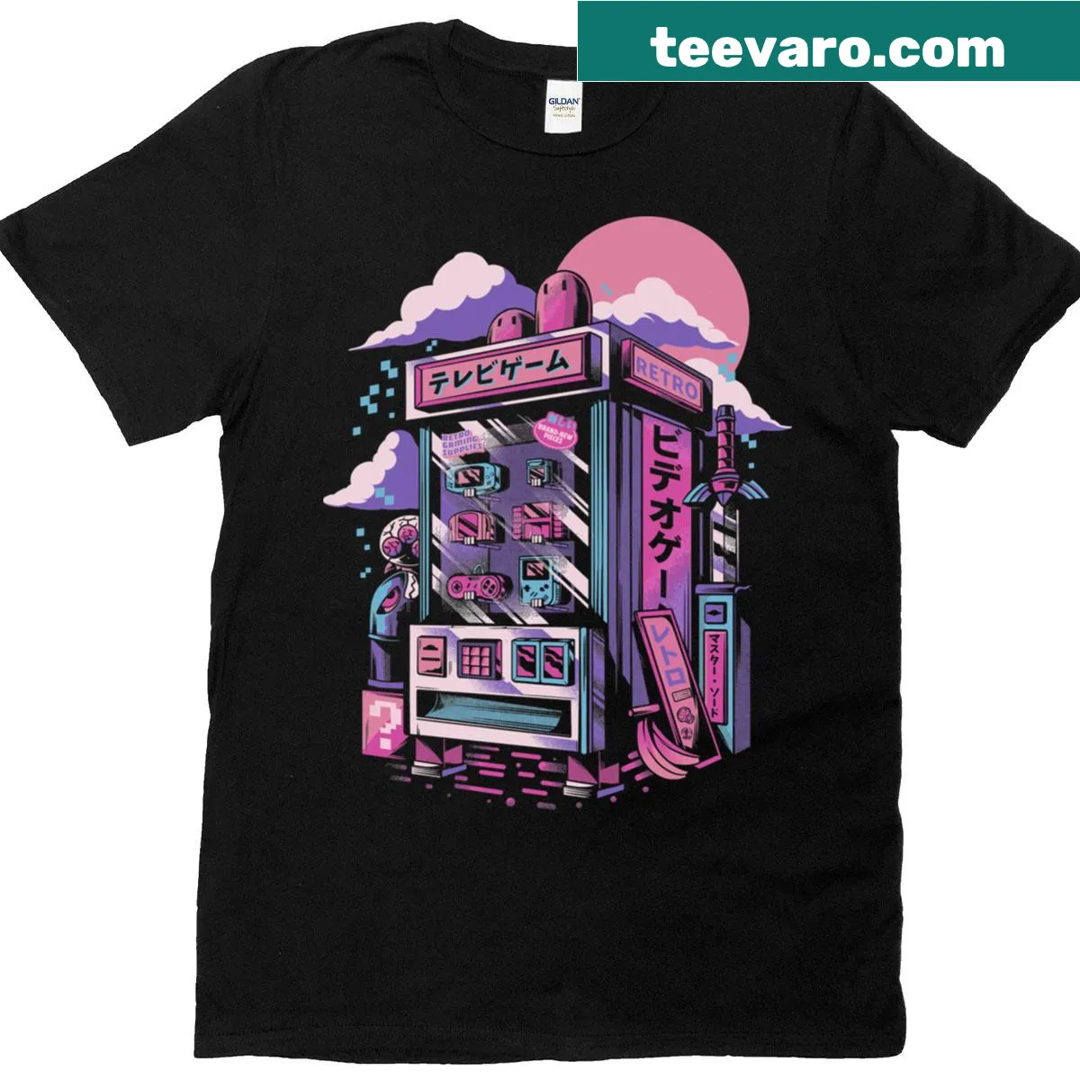 Graphic of a retro arcade gaming machine on a T-shirt — on a men's t-shirt