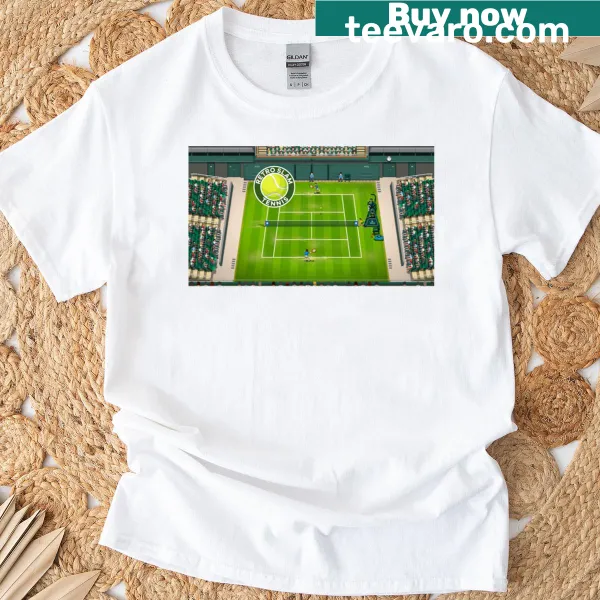 Retro tennis-themed t-shirt featuring a nostalgic court design