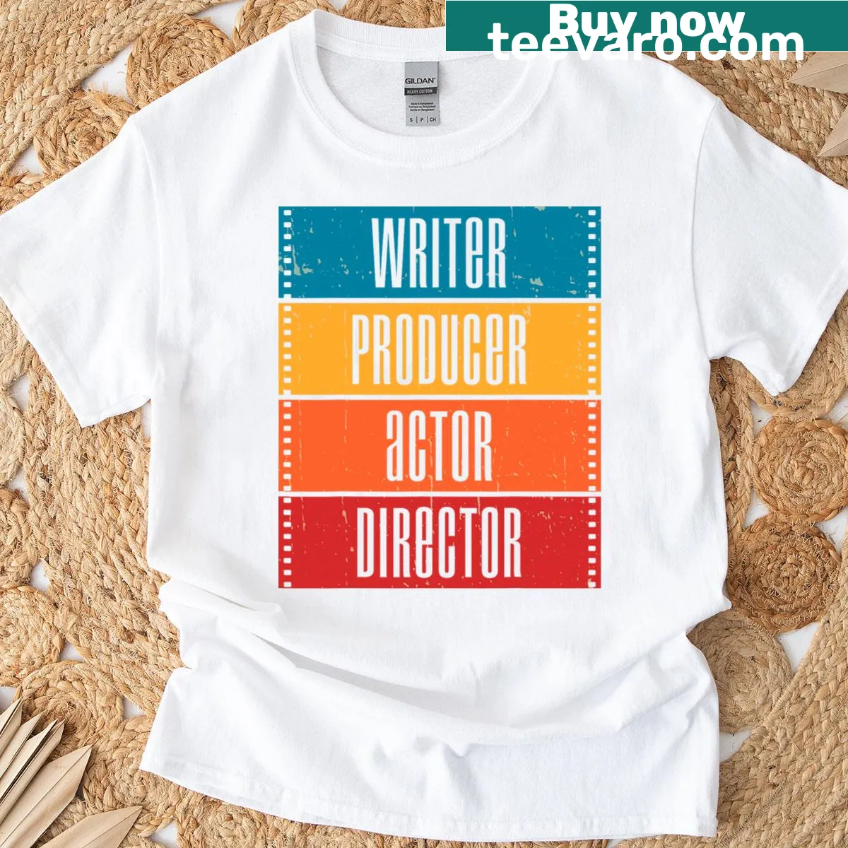 Classic T-shirt with vintage film and screenwriter design — on a men's t-shirt
