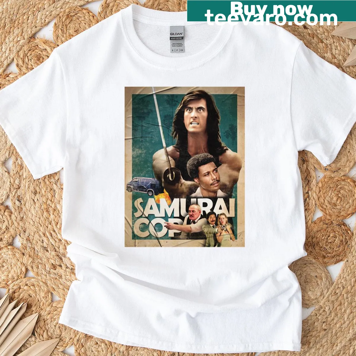 Retro design inspired by Samurai Cop 1991 on a classic t-shirt — on a men's t-shirt