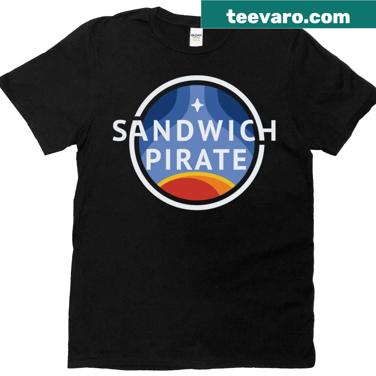 Cartoon Sandwich Pirate T-shirt featuring a pirate and a sandwich — on a men's t-shirt