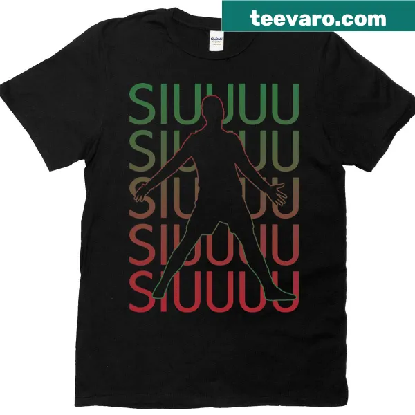 Funny soccer t-shirt with the word Siuuuu in bold text