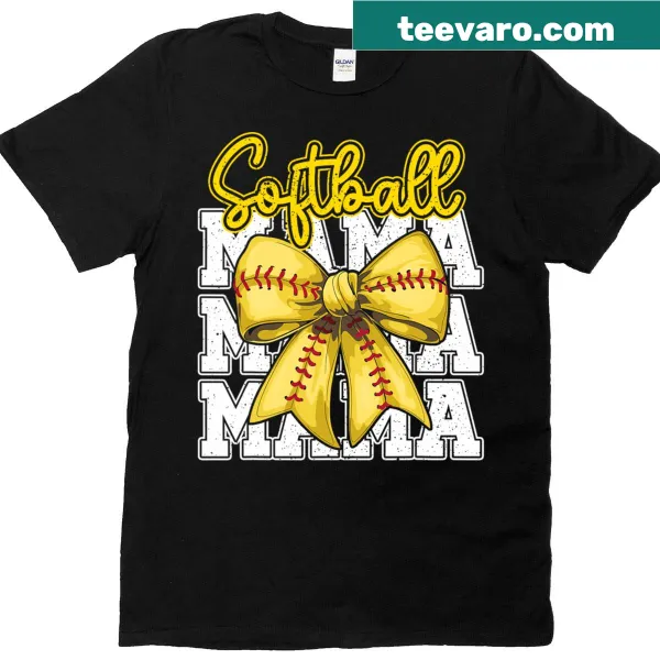 Softball Mama T-shirt with a coquette bow graphic design