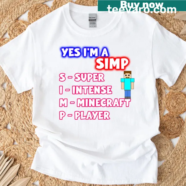 Cartoon graphic celebrating Minecraft gameplay on a classic t-shirt.